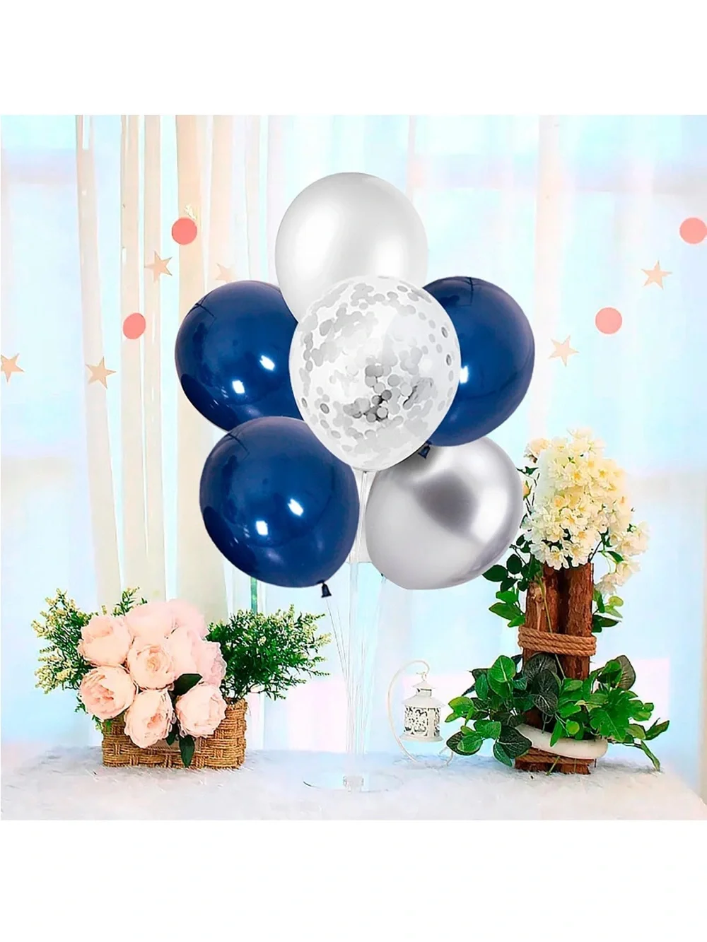 Navy Blue and Silver Balloon Centerpiece Set by